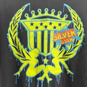 Vintage Silver Star Men's T-Shirt XXL Black Y2K Skater Streetwear